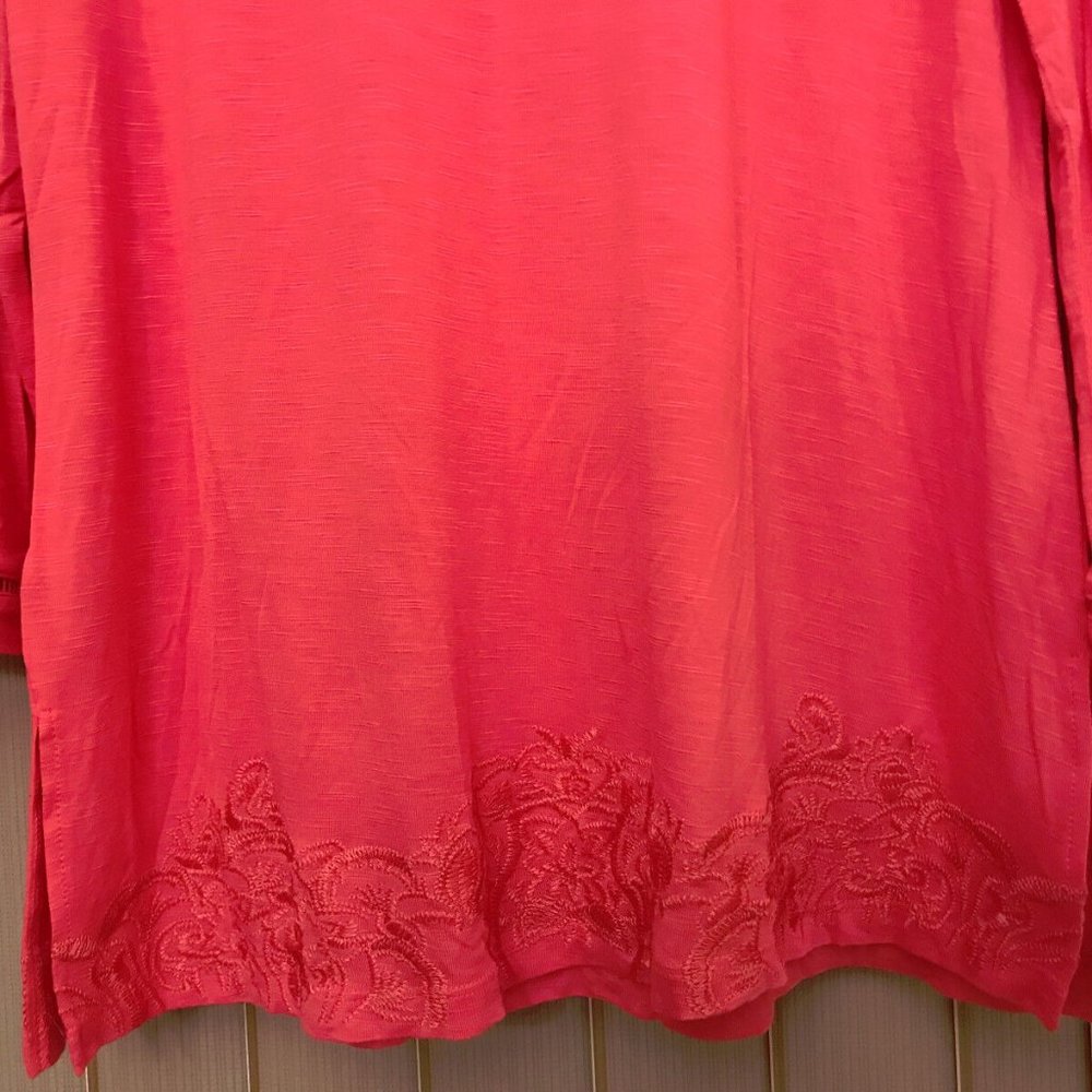 RAFAELLA 3/4 Sleeve Embroidered Knit Top  Small - Honeysuckle - New With Tags - Picture 4 of 5